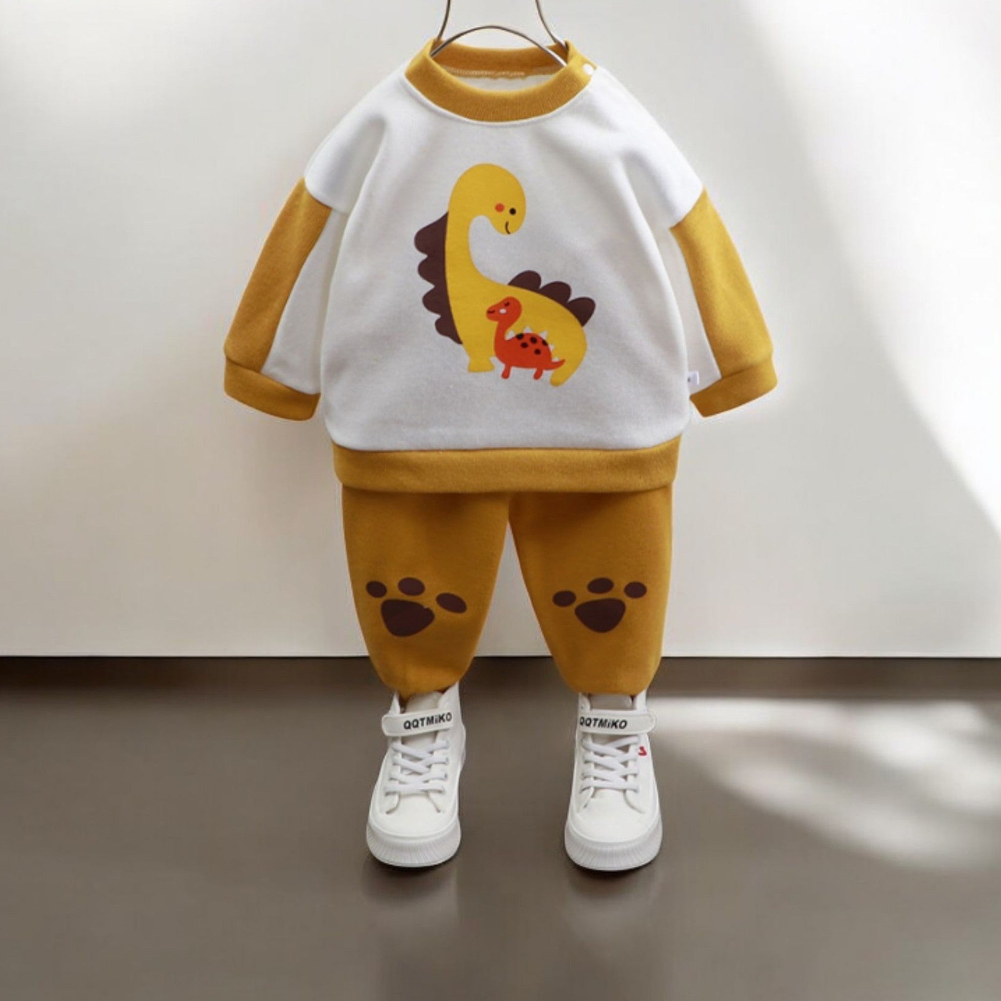 Unisex Wool Sweater & Trouser Set-Yellow Dino